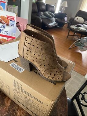 Jellypop Women’s Open-Toe Perforated Ankle Bootie - Tan